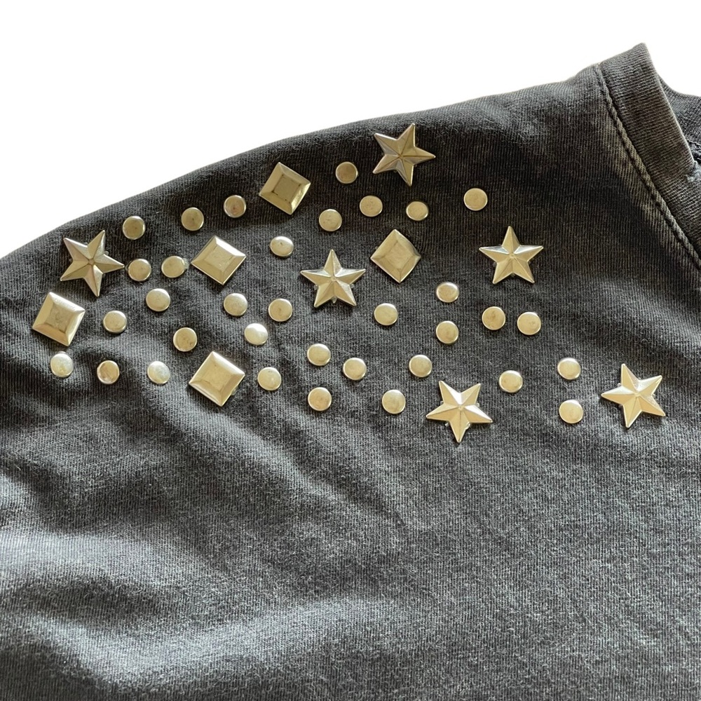 ZARA W/B COLLECTION  Distressed, WashedBlack Oversized Starstudded Tee   Size S